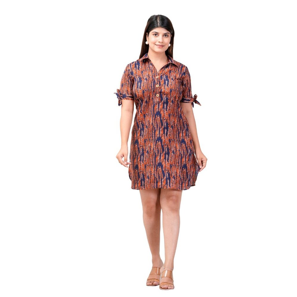 Riara Poly Crepe Women Casual Mini Dress One Piece Dress Flared Party for Ladies